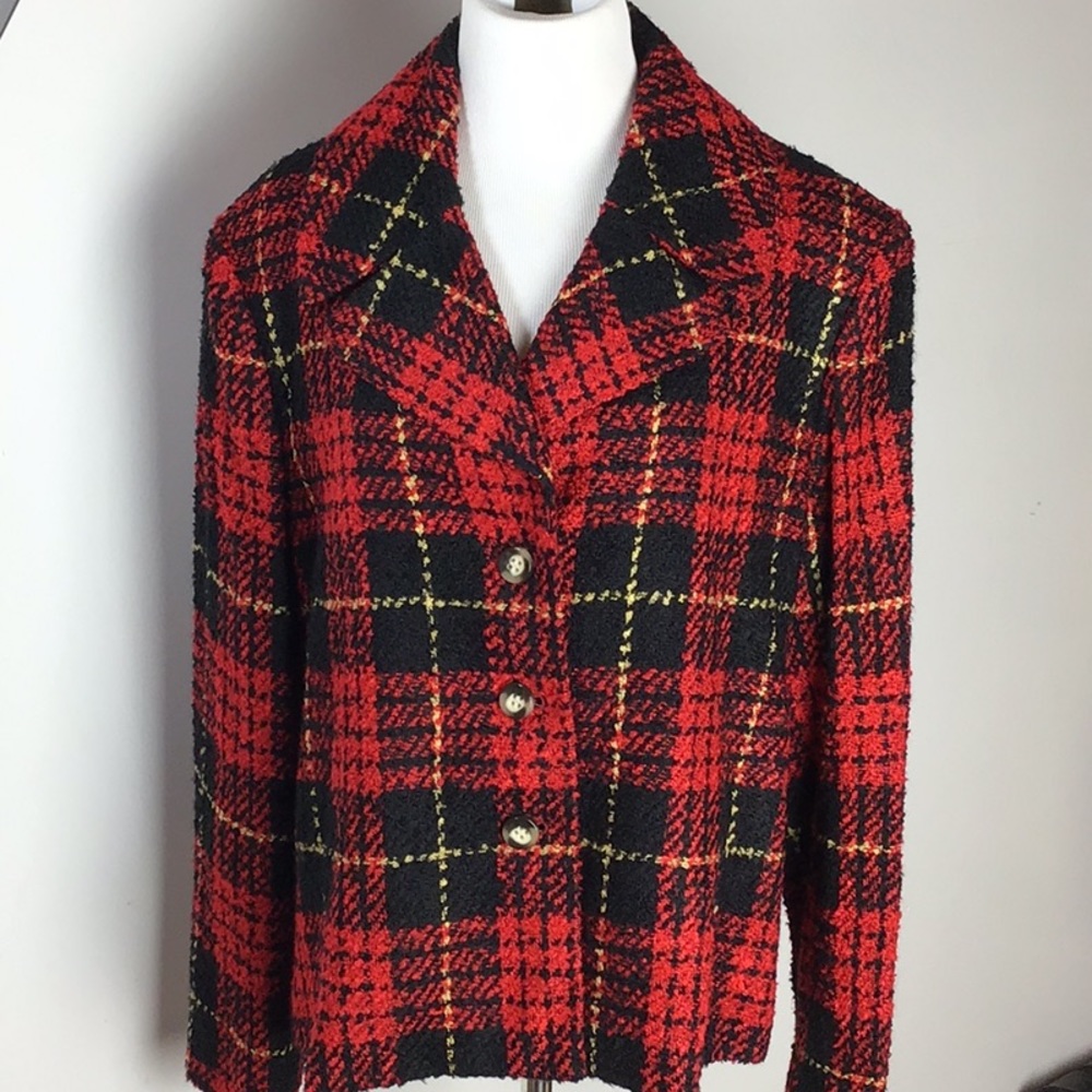 Evan Picone | Woman’s Red Plaid Blazer Size XL